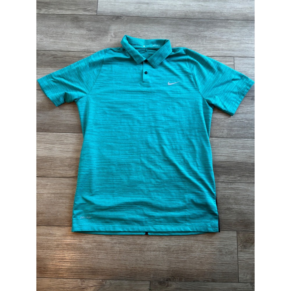 Nike Tiger Woods Collection Mens Large Teal Dri-Fit Golf Polo Shirt TW Logo